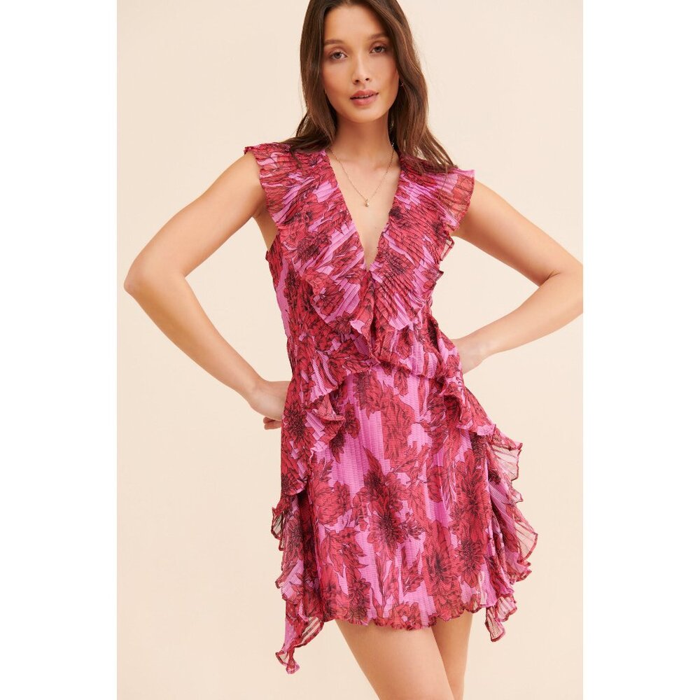 La Maison Talulah Pink Ruffle Rose All Day Mini Dress Size L